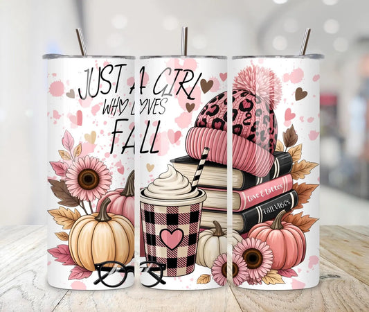 Justa girl who love Fall (pink theme)  -20oz Skinny Tumbler