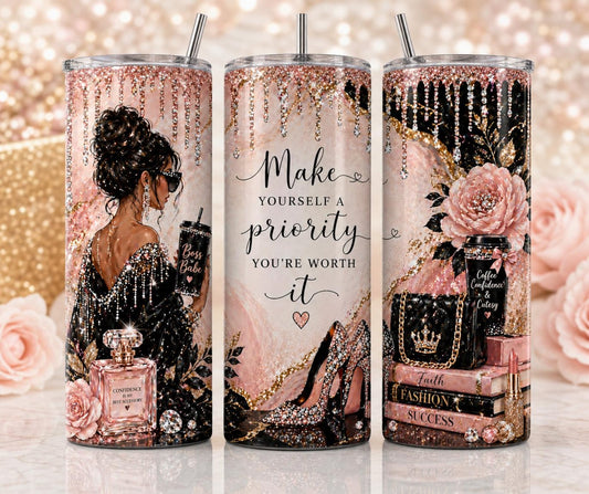 All glitter Make Yourself a Priority-20oz Skinny Tumbler