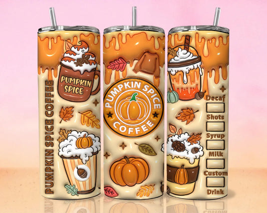 3D Pumpkin Spice Coffee Inflated   -20oz Skinny Tumbler