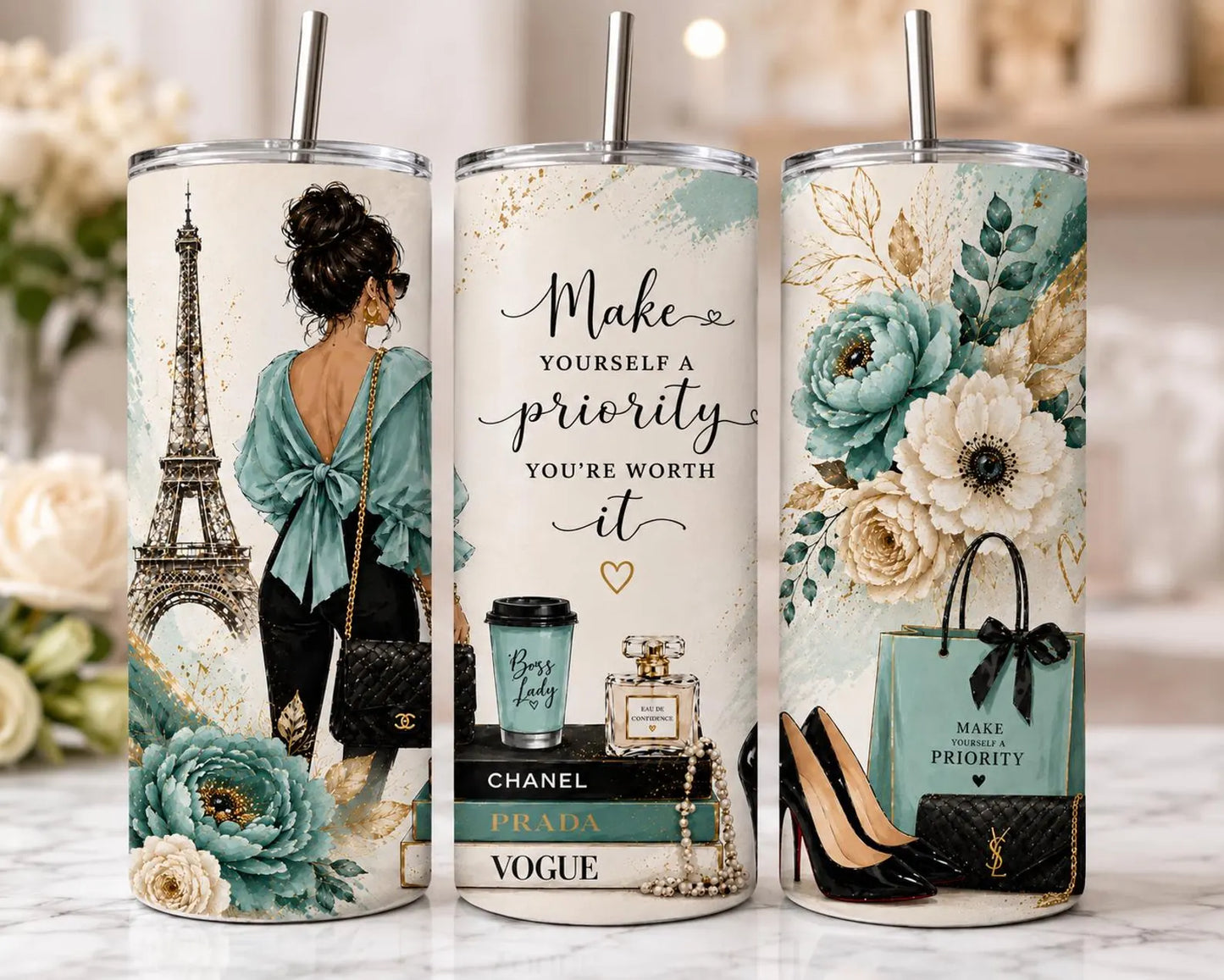 Make yourself the priority (Blue)-20oz Skinny Tumbler