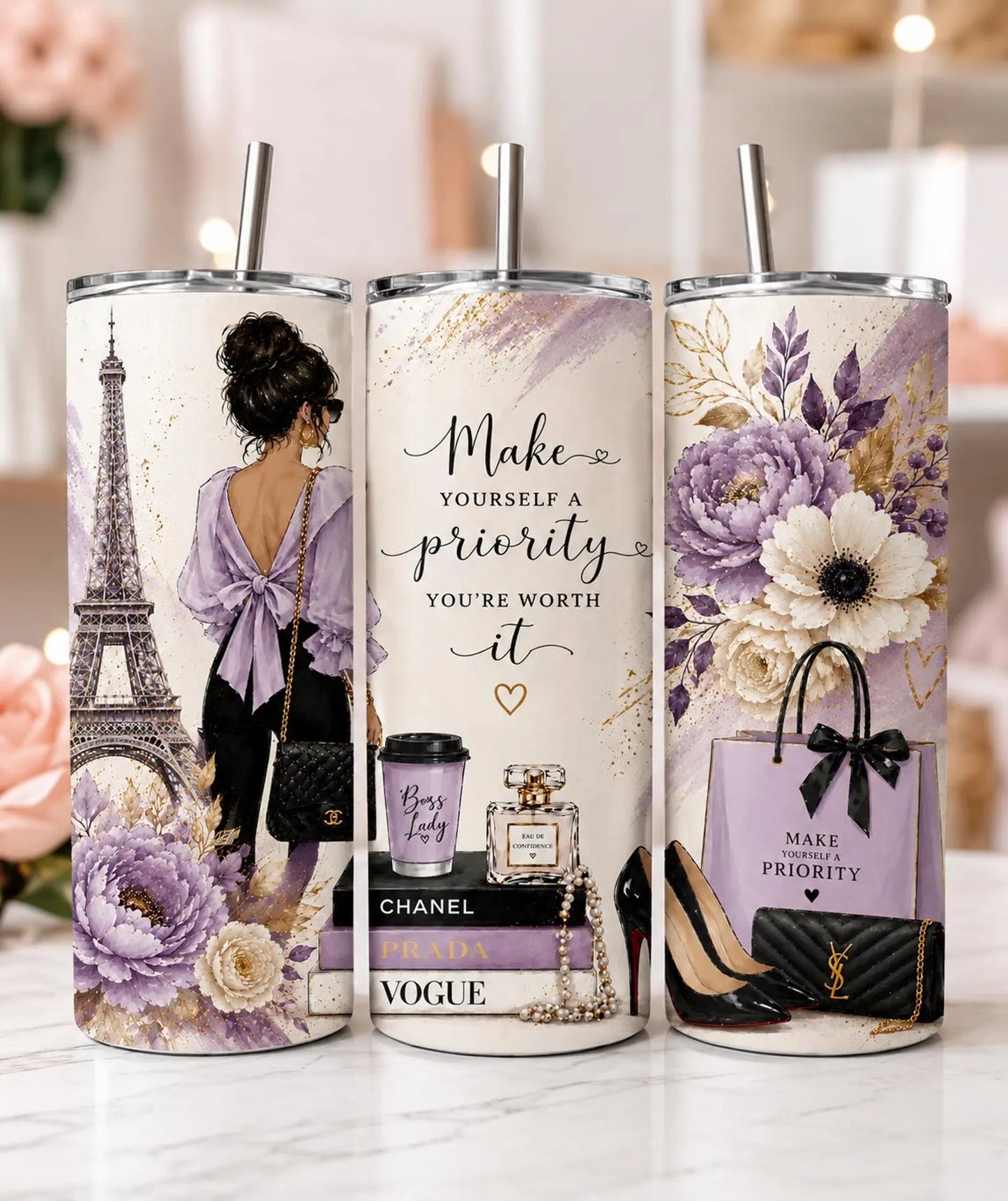 Make yourself the priority (purple)-20oz Skinny Tumbler
