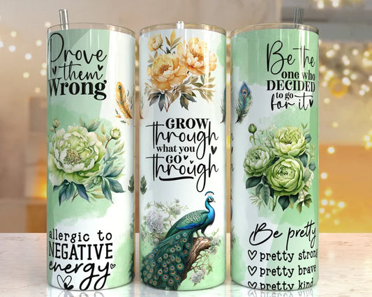 Floral Positive Affirmations 20oz Skinny Tumbler Sublimation