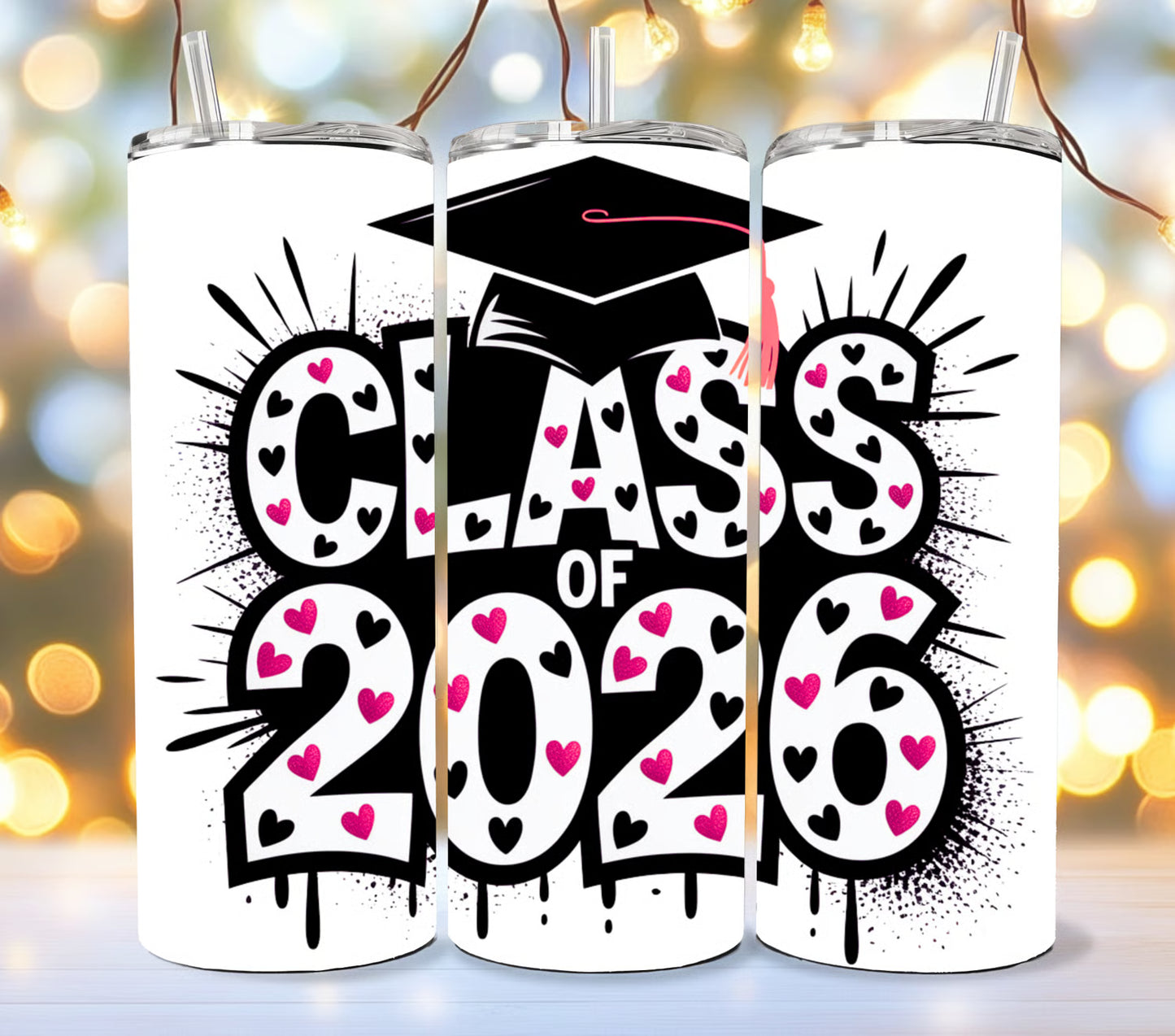 Class of 2026 WITH PINK HEARTS-20oz Skinny Tumbler